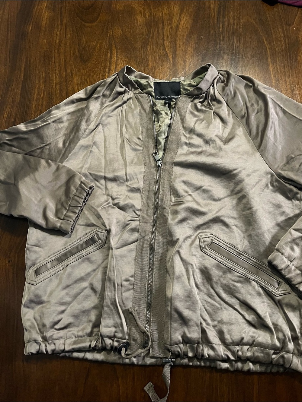 Banana Republic Taupe Satin Bomber Jacket